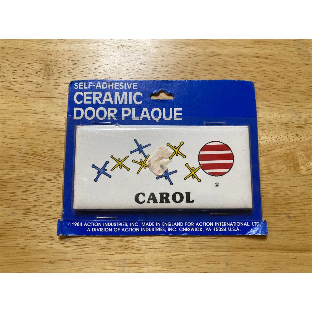 Vintage Dead Stock CAROL With Jack’s & Ball Ceramic Name Plaque Wall Sign 1984
